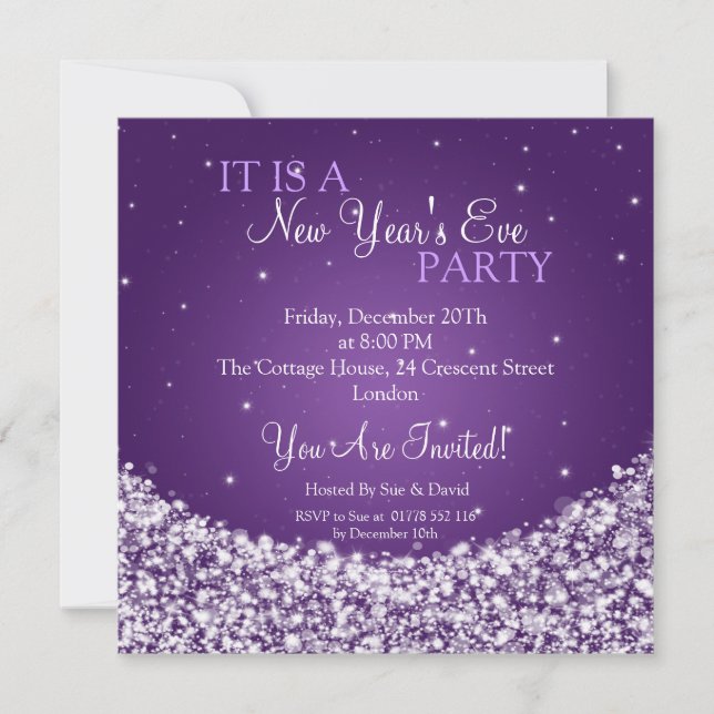 New Years Eve Party Night Sparkle Purple Invitation (Front)