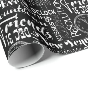 New Years eve party pattern clock tissue Wrapping Paper