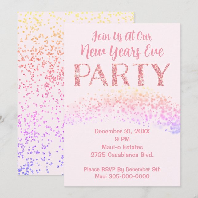 New Years Eve Party Pink Theme Invitation (Front/Back)