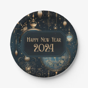 New Year's Eve Party Plates - Blue Clock Design 