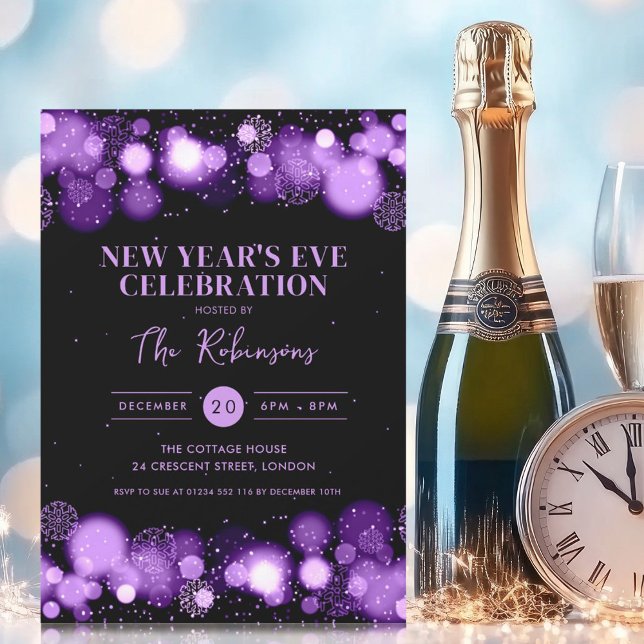 New Years Eve Party Purple Black Winter Wonder Invitation (New Years Eve Party Purple Black Winter Wonder Invitation)