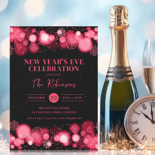 New Years Eve Party Red Black Winter Wonder Invitation