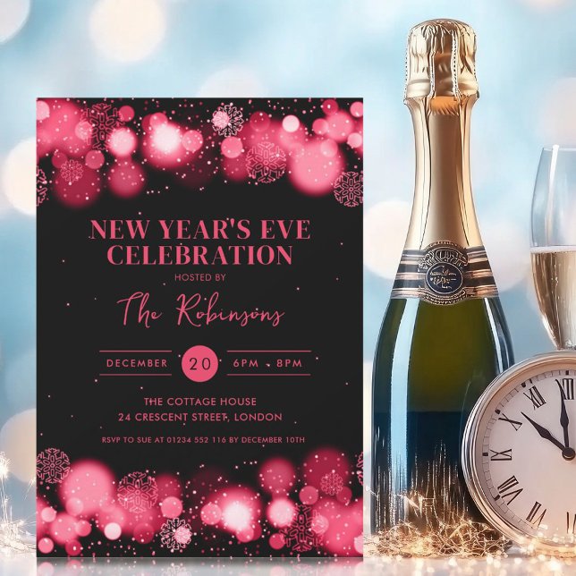 New Years Eve Party Red Black Winter Wonder Invitation (New Years Eve Party Red Black Winter Wonder Invitation)