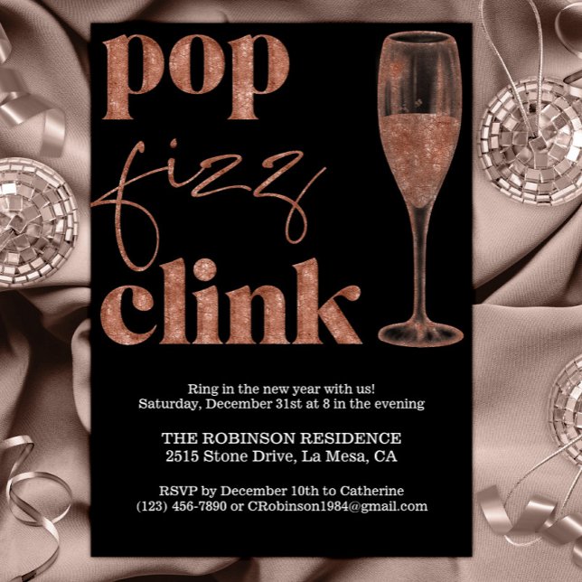 New Year's Eve Party Rose Gold Sparkle Cheers Invitation (Creator Uploaded)