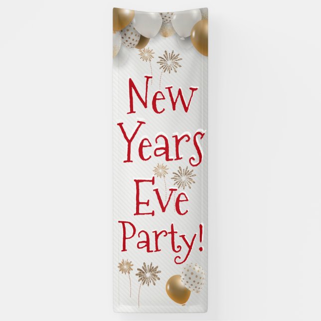 New Years Eve Party, Sign, Gold, White, Banner (Vertical)