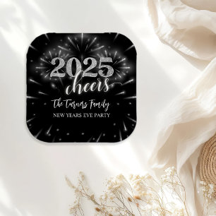 New Year's Eve Party Silver & Black Paper Plate