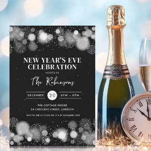 New Years Eve Party Silver Black Winter Wonder Invitation