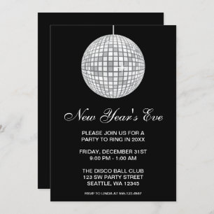 New Years Eve Party Silver Disco Ball Invitation