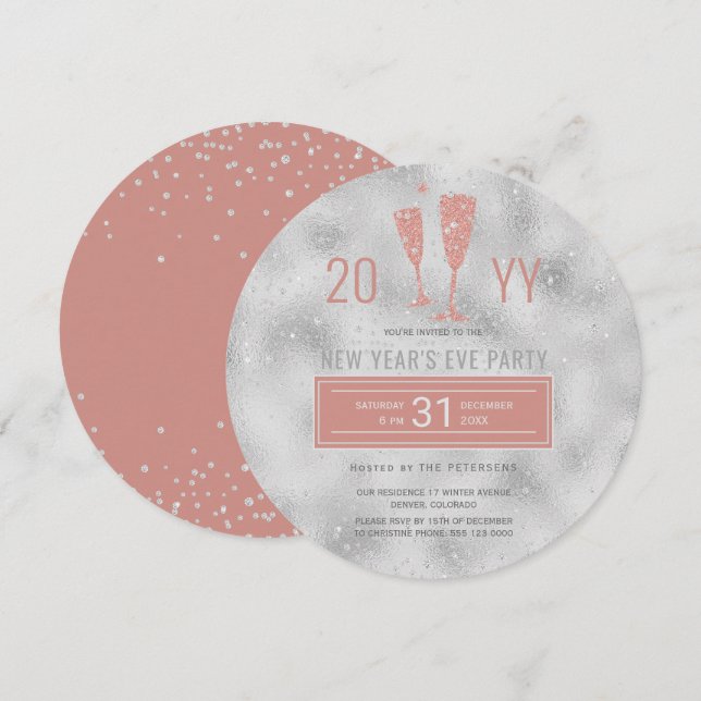 New Year's Eve party silver glitter elegant Invitation (Front/Back)