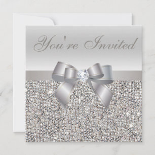 New Year's Eve Party Silver Sequins Diamond Print Invitation