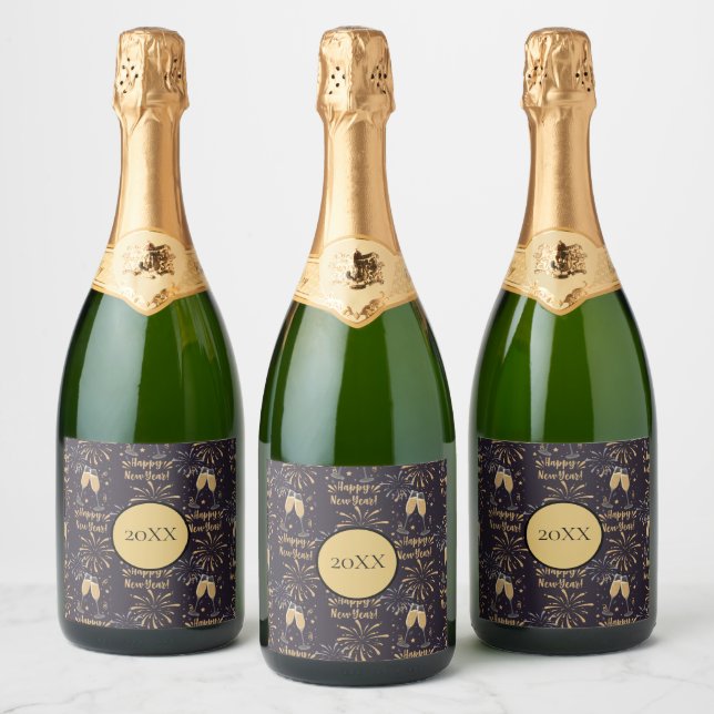 New Years Eve Party Sparkling Wine Fireworks  Label (Bottles)