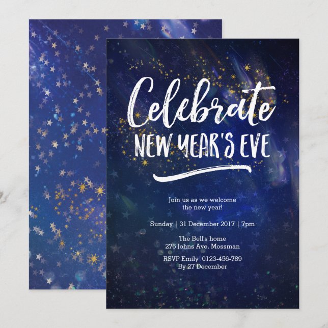 New Years Eve party starry sky Invitation (Front/Back)