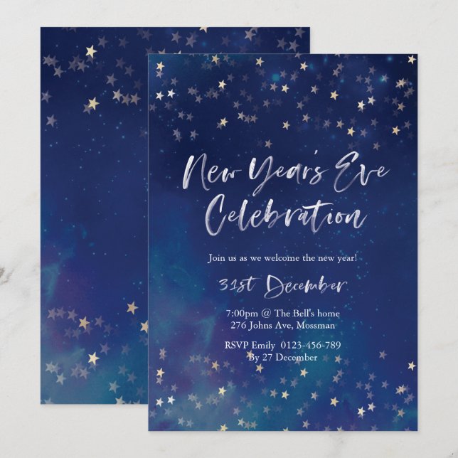 New Years Eve party stars Invitation (Front/Back)