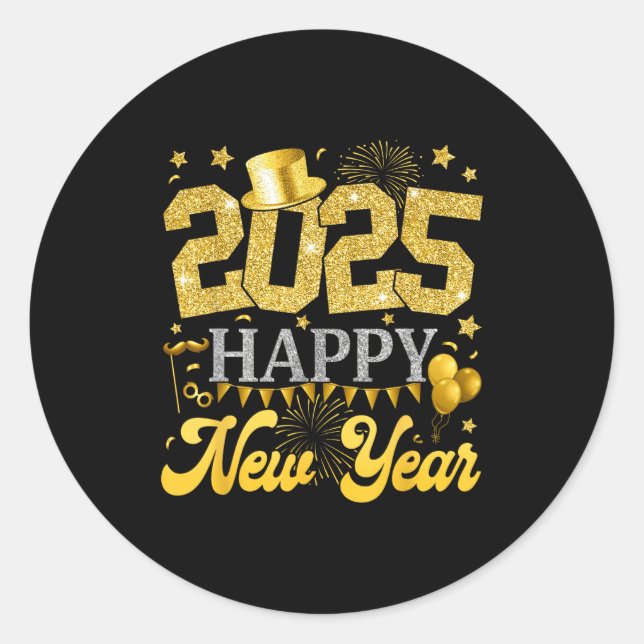 New Years Eve Party Supplies 2025 Happy New Year F Classic Round Sticker (Front)
