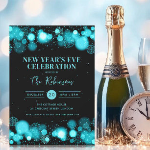 New Years Eve Party Turquoise Black Winter Wonder Invitation