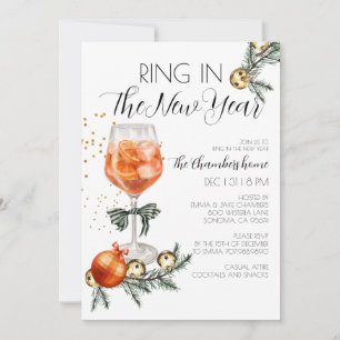 New Year's Eve Party Watercolor Cocktails Invitation