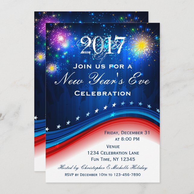 New Year's Eve Red White Blue Patriotic Invitation (Front/Back)