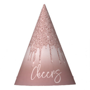 New Year's Eve Rose Gold Glitter Drips Party Hat