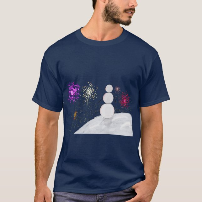 New Year's Eve Snowman and Fireworks T-Shirt (Front)