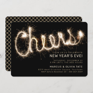 New Year's Eve Sparkler Cheers   Black & Gold Invitation