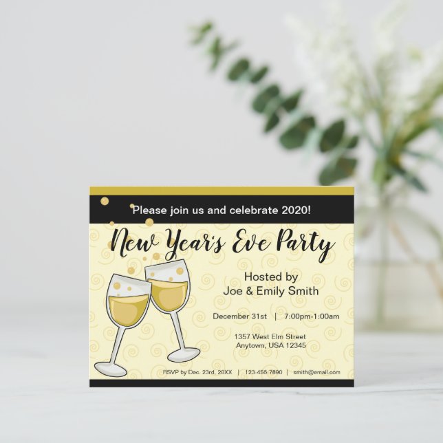 New Year's Eve Sparkling Champagne Glasses Postcard (Standing Front)