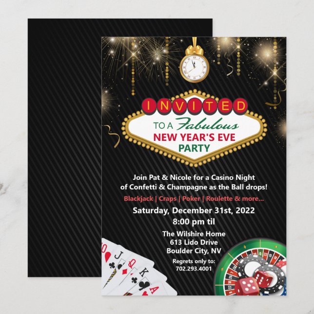 New Year's Eve Vegas Casino Party Invitation (Front/Back)
