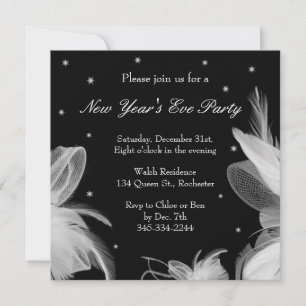 New Year's Eve Winter White Feathers Invitation