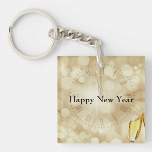 New Year's Eve with champagne glasses Key Ring