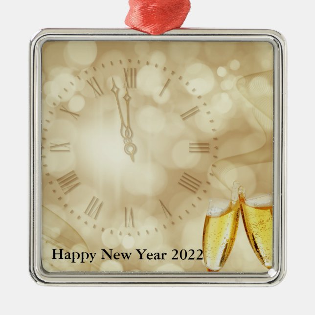 New Year's Eve with champagne glasses  Metal Tree Decoration (Front)