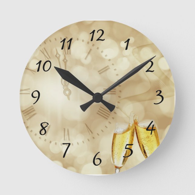 New Year's Eve with champagne glasses    Round Clock (Front)