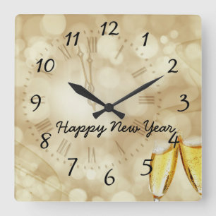 New Year's Eve with champagne glasses  Square Wall Clock