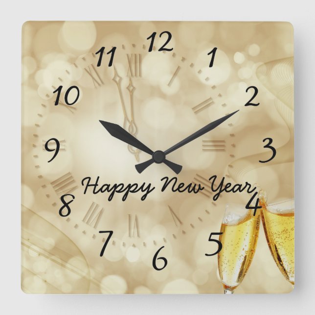 New Year's Eve with champagne glasses  Square Wall Clock (Front)