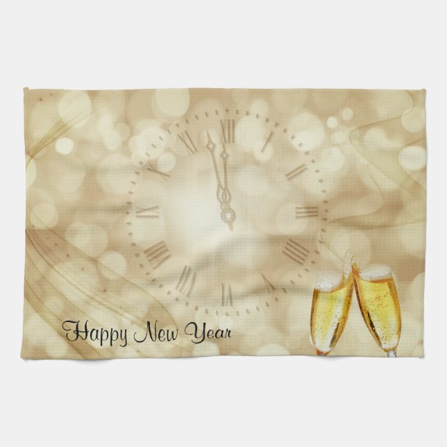 New Year's Eve with champagne glasses  Tea Towel (Horizontal)