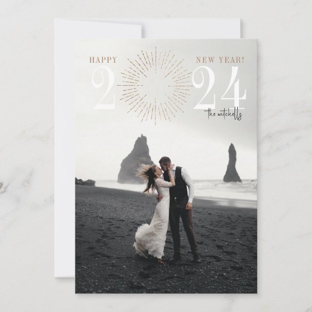 New Years Fireworks Burst Elegant Holiday Card (Front)