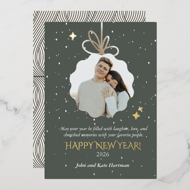 New Years Foil Dark Holiday Green with Photo  (Front/Back)