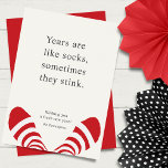 New Year's Funny Socks Red Holiday Card<br><div class="desc">This New Year photo greeting card will bring a smile to the faces of your family and friends. The greeting,  "Years are like socks,  sometimes they stink." "Wishing you a fresh new year."</div>