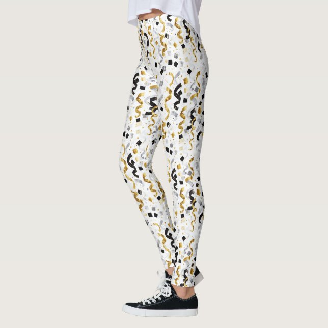 New Year's Gold Black Confetti   Leggings (Left)