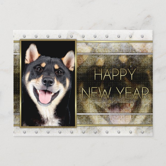 New Years - Golden Elegance - Shiba Inu - Hachi Holiday Postcard (Front)
