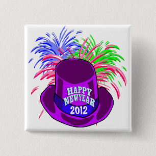 New Year's Hat And Fire Works Button
