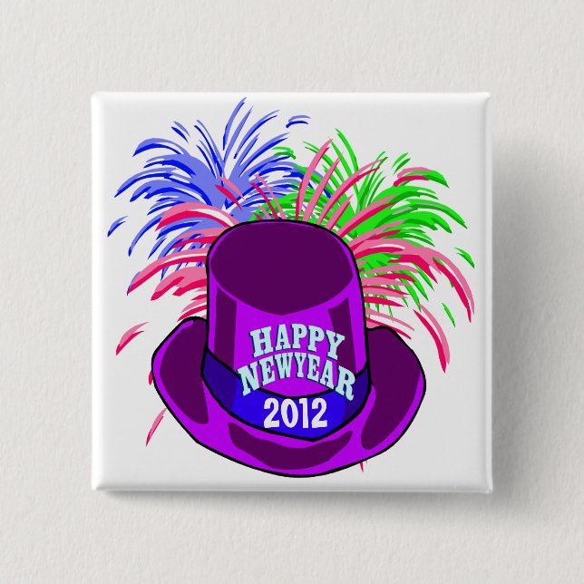 New Year's Hat And Fire Works Button (Front)