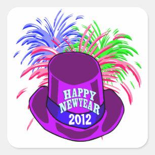 New Year's Hat And Fire Works Stickers