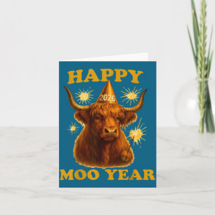 New Years Highland Cow Scottish Nye Party Farm Ani Card
