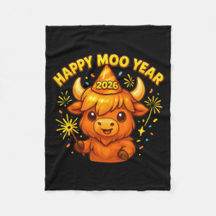 New Years Highland Cow Scottish Nye Party Farm Ani Fleece Blanket
