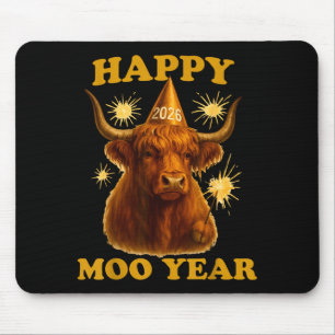 New Years Highland Cow Scottish Nye Party Farm Ani Mouse Mat