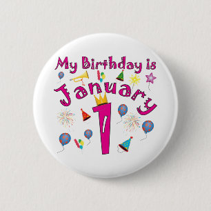 New Year's January 1 Birthday 6 Cm Round Badge