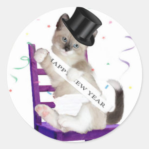 New Year's Kitten Classic Round Stickers