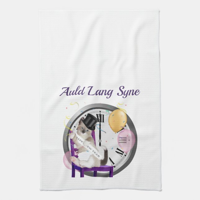 New Year's Kitten Personalised Kitchen Towel (Vertical)