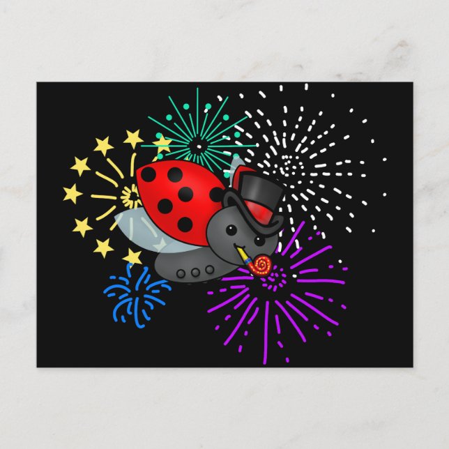 New Years Ladybug Postcard (Front)
