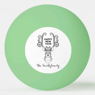 New Year's magic black and white reindeer Ping Pong Ball