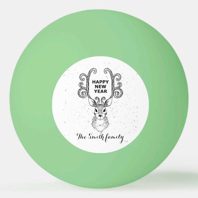 New Year's magic black and white reindeer    Ping Pong Ball (Front)